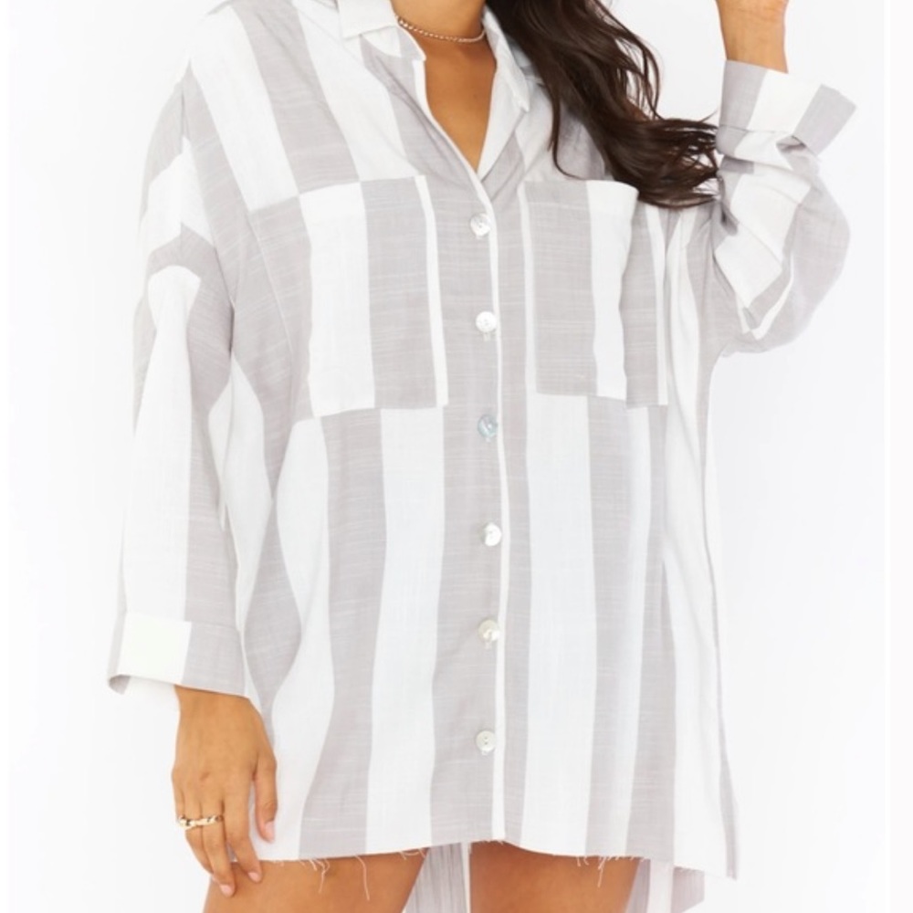 Show Me Your Mumu Johns Button Down Grey/White Stripe
